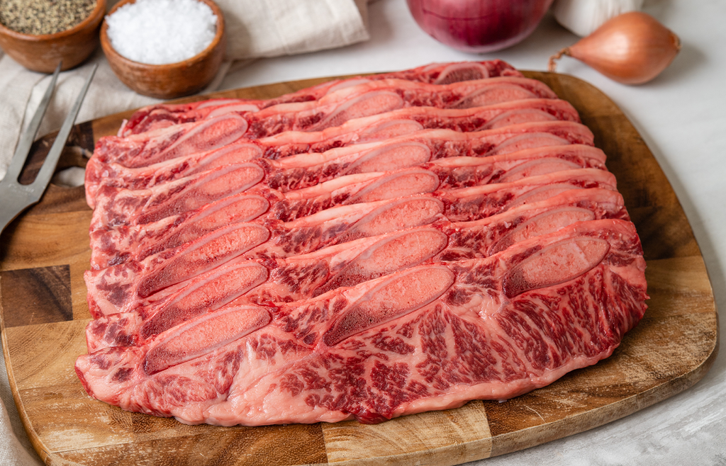 Natural American Wagyu Beef Short Ribs Flanken-Cut (2 pkgs) – The