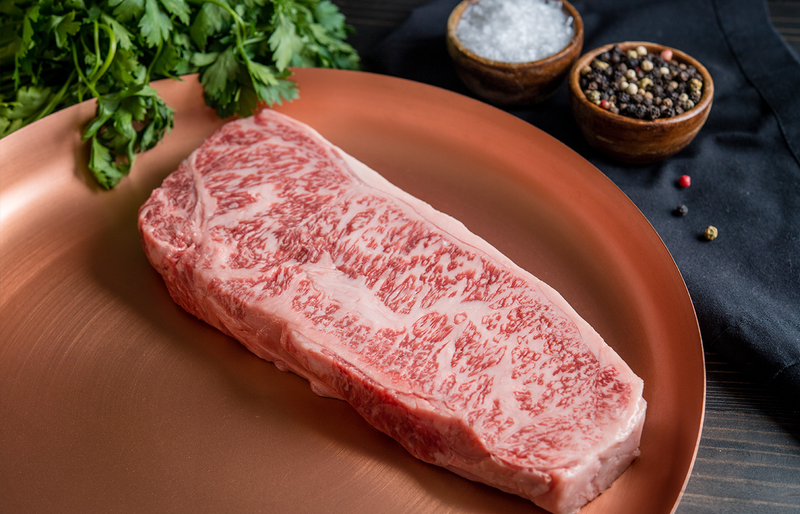 Japanese Beef Wagyu A5 Striploin Steak Portions 141.7 g (5 oz) 8 pack